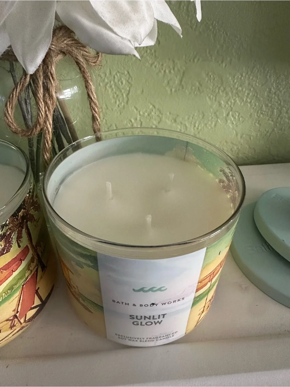 Bath & Body Works Sunlit Glow Candle Pair - Light Aqua & Yellow